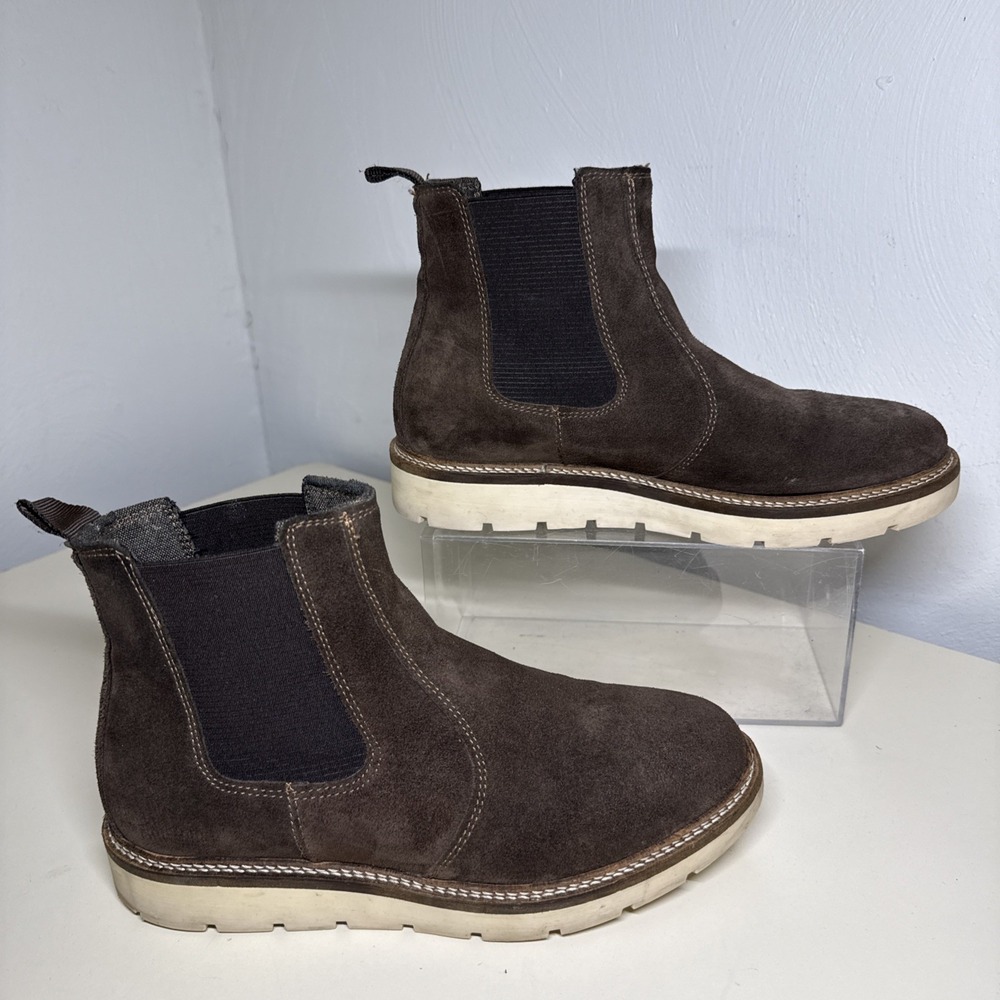 Alpine Design Ortholite Chelsea Boots in Dark Brown Suede W/White Lug Sole Sz 7